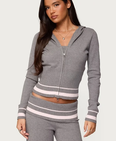 Edikted Women's Kaliya Stripey Knit Zip Up Hoodie
