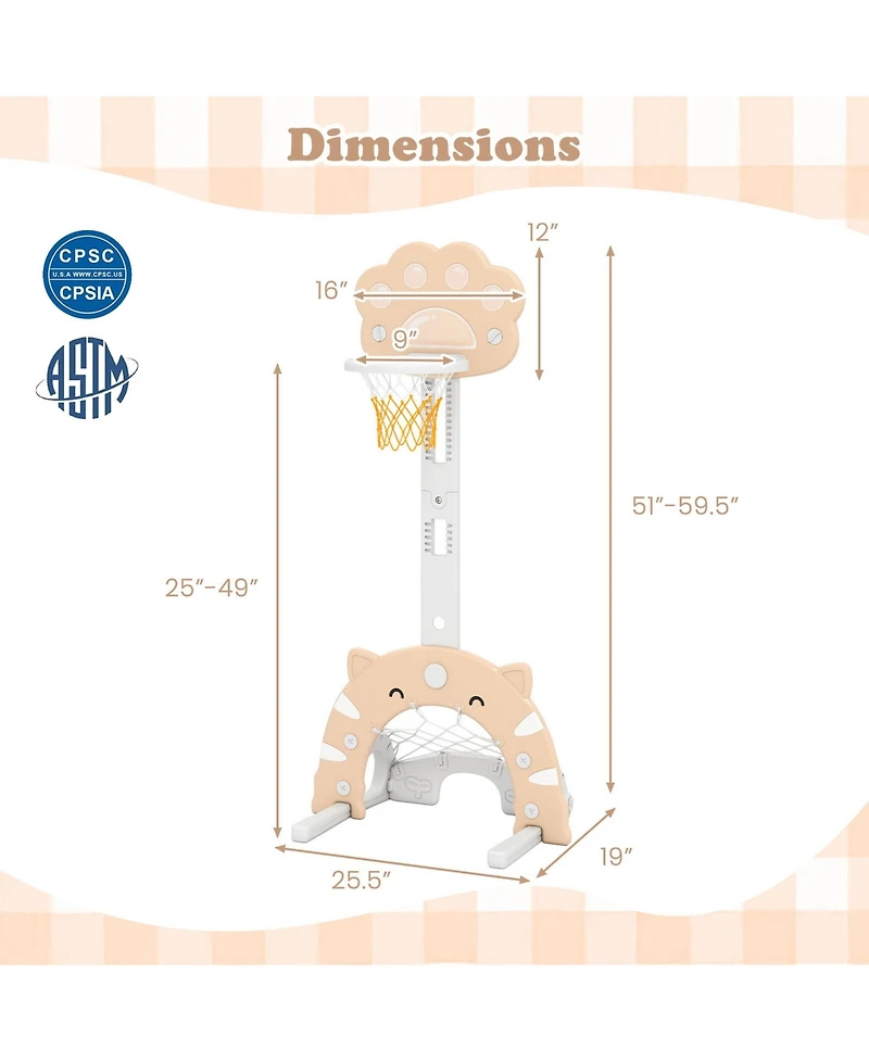 Sugift 3 in 1 Kids Basketball Hoop with Basketball and Foldable Rim