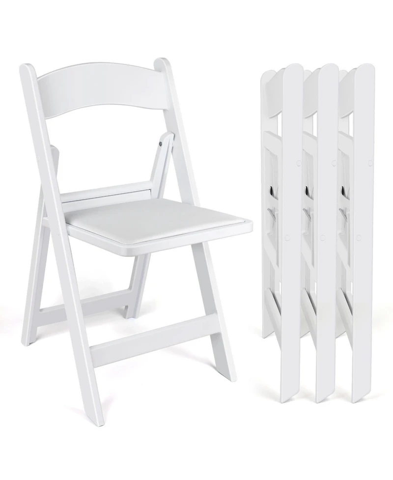 Sugift 4 Pack White Resin Folding Chairs with Padded Seats - Indoor/Outdoor