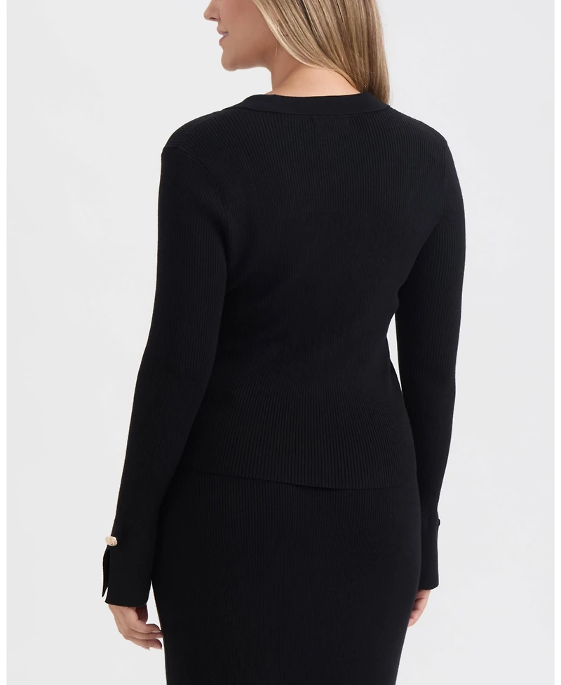 Ellen Tracy Women's Rib Knit Polo with Button Detail