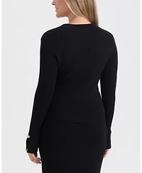 Ellen Tracy Women's Rib Knit Polo with Button Detail