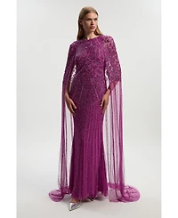 Karen Millen Women's Premium Embellished Caped Maxi Dress