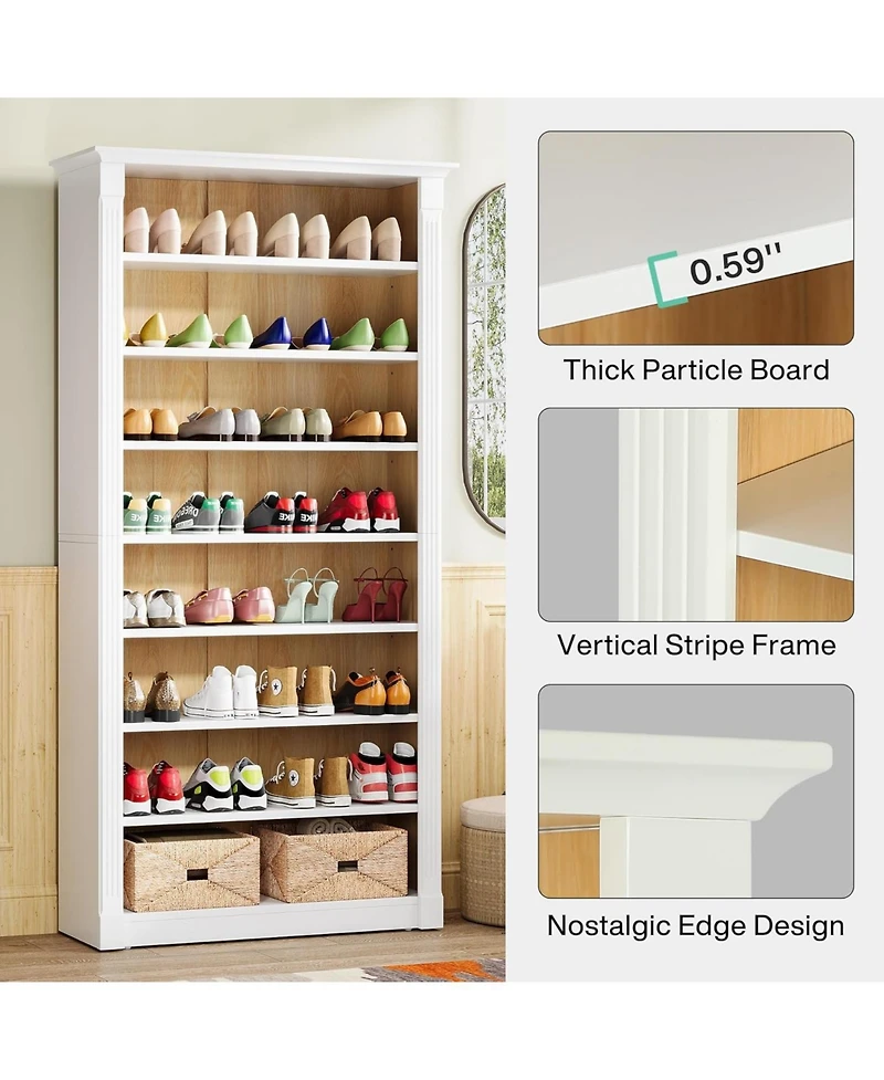Tribesigns 8-Tier Shoe Rack, Wooden Freestanding Shoe Storage Cabinet for 32-40 Pairs, 70.9-Inch Tall Shoe Organizer Shelf for Entryway, Closet