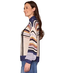 Democracy Women's Long Sleeve Mock Neck Stripe Sweater