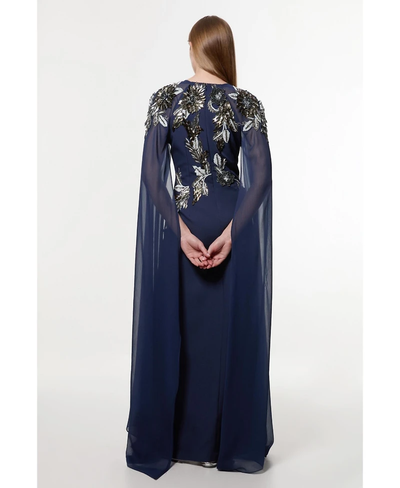 Karen Millen Women's Floral 3D Cape Sleeve Maxi Dress
