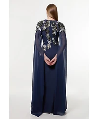 Karen Millen Women's Floral 3D Cape Sleeve Maxi Dress