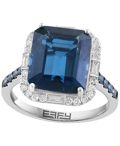 Effy Collection White and Blue Diamond (1/2 ct. t.w.) and London Blue Topaz (6-5/8 ct. t.w.) Ring in 14K White Gold