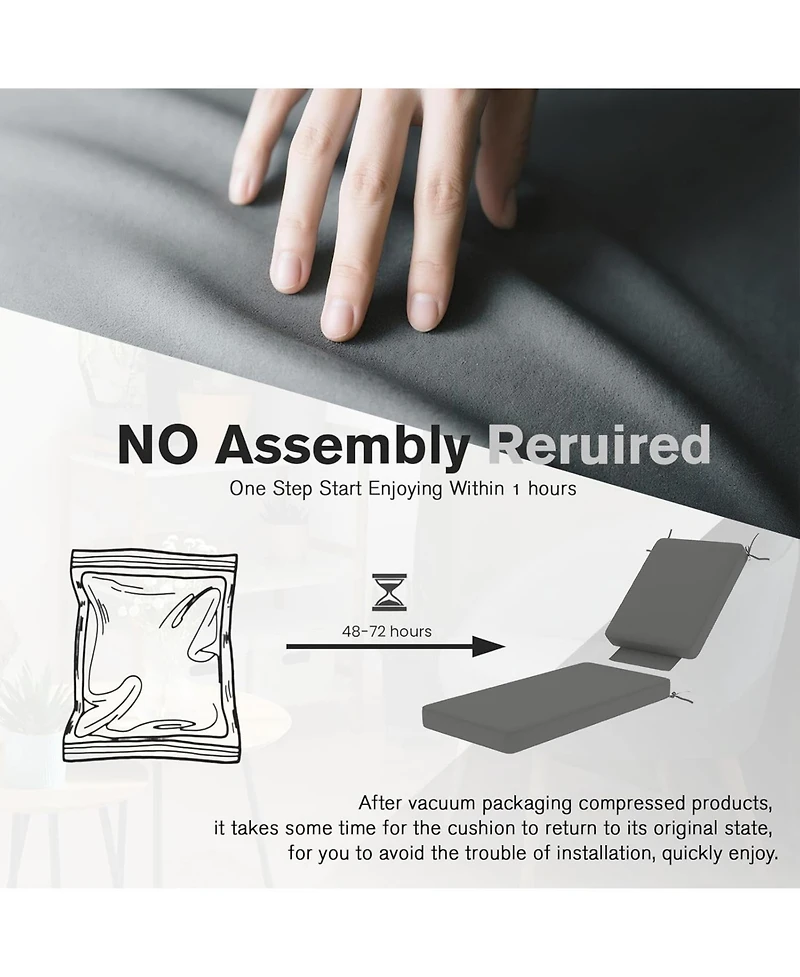 Aecojoy Chaise Lounge Cushions Outdoor Set of 2, 72x21x4 Inch Lounge Chair Cushion, Fade Resistant Patio Sun Lounger Replacement