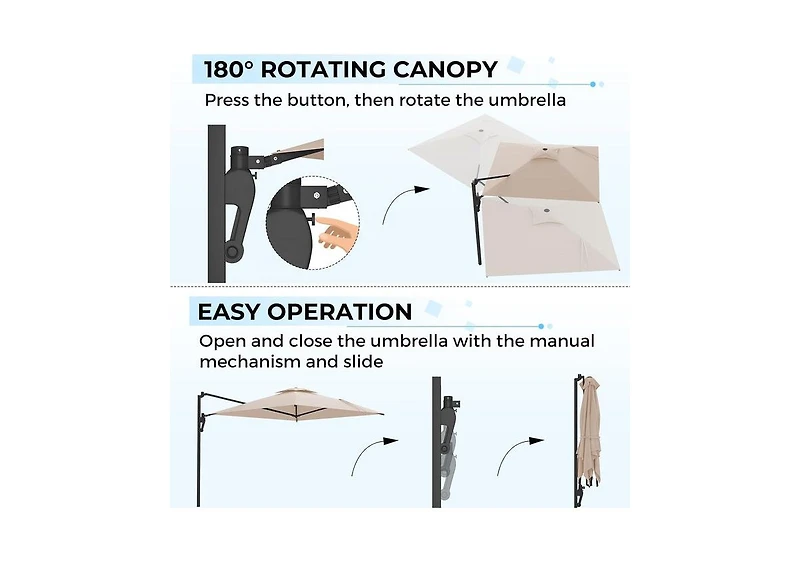 Aecojoy 10ft Cantilever Patio Umbrella, Large Rectangle Umbrella 180° Rotation Offset