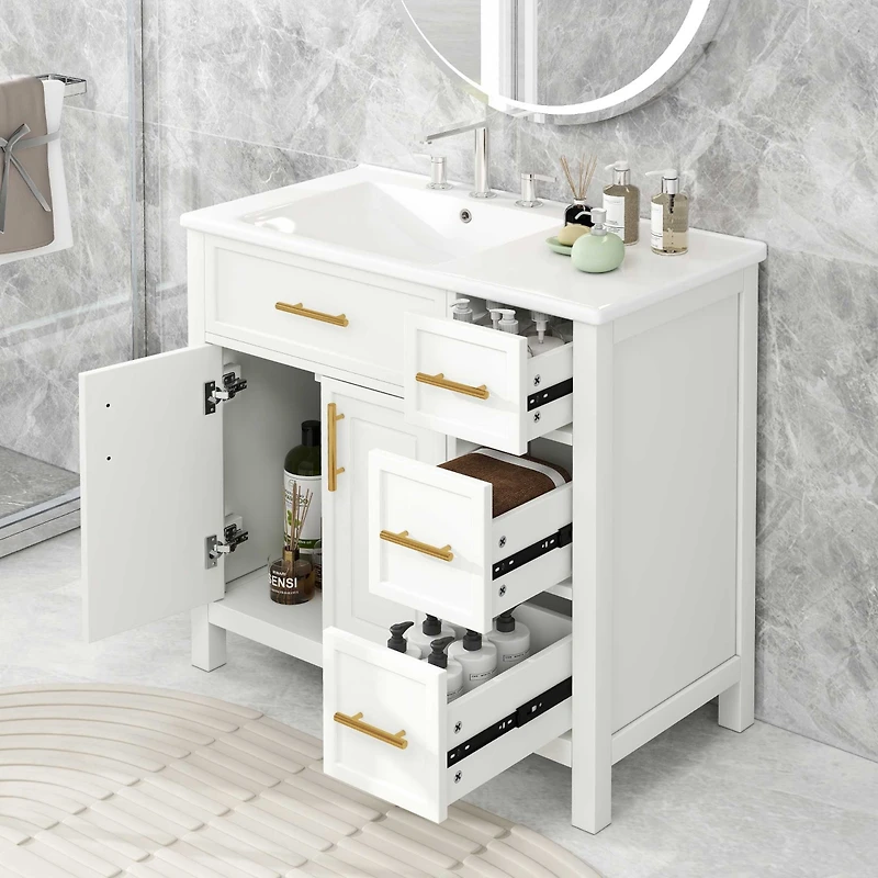 Casainc 36" Bathroom Vanity with Sink Top, Cabinet with Two Doors and Three Drawers, Solid Wood and Mdf Boards, One Package