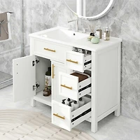Casainc 36" Bathroom Vanity with Sink Top, Cabinet with Two Doors and Three Drawers, Solid Wood and Mdf Boards, One Package