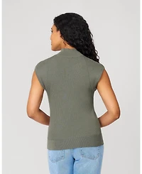 Cable & Gauge Women's Ribbed Mockneck Cap Sleeve Sweater