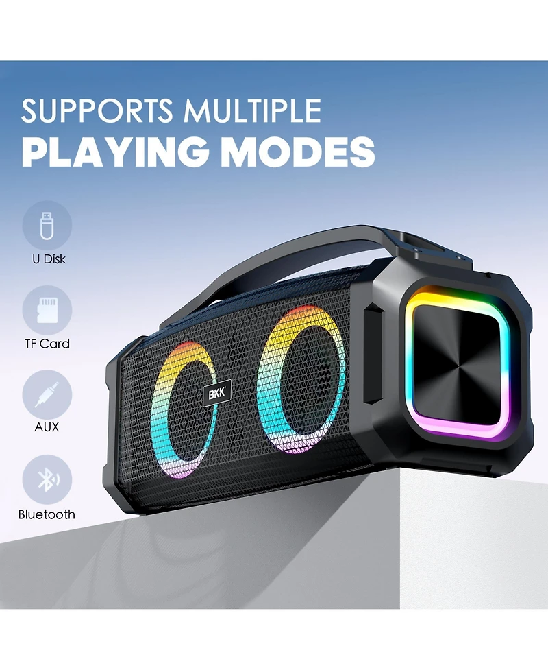 Portable Bluetooth Speaker with Subwoofer, Mic & Party Lights