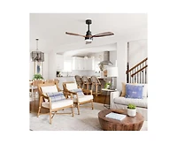 48-inch Modern Downrod Indoor Walnut Wood 3-Blade Led Ceiling Fan Light with Remote Control Support Six Speed Ajustable