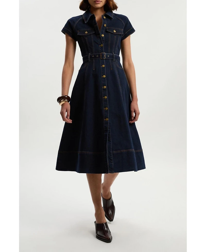 Karen Millen Women's Denim Corset Midi Dress