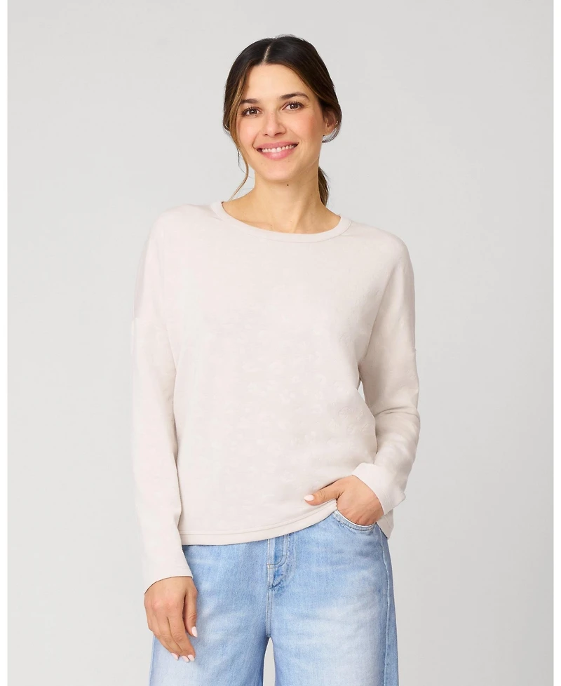 Cable & Gauge Women's Tonal Cheetah Modal Drop Shoulder Top