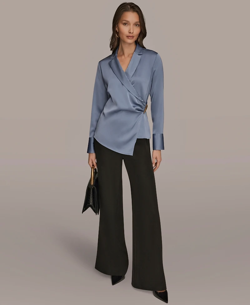 Donna Karan New York Women's Wrap Long Sleeve V-Neck Top