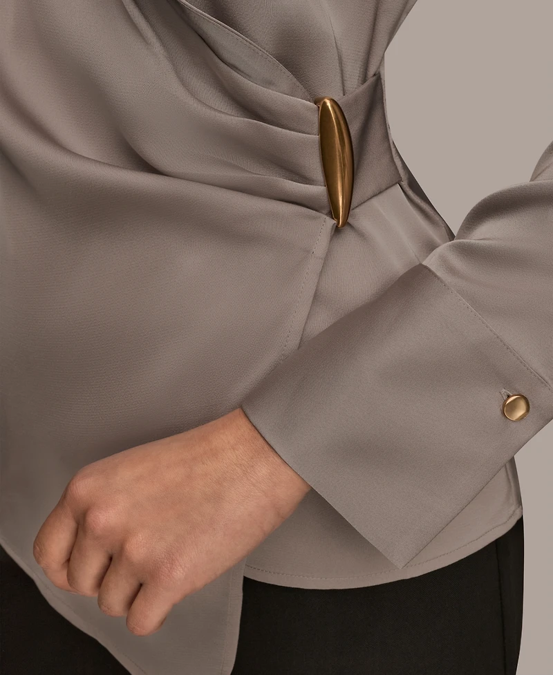 Donna Karan New York Women's Wrap Long Sleeve V-Neck Top