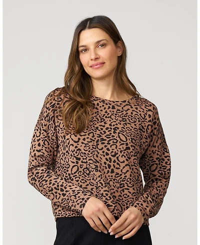 Cable & Gauge Women's Leopard Cropped Modal Sweatshirt