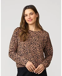 Cable & Gauge Women's Leopard Cropped Modal Sweatshirt
