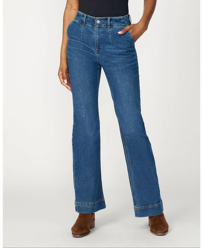 Cable & Gauge Women's High Rise Retro Flare Jean, Medium Blue