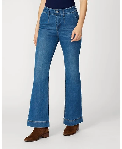 Cable & Gauge Women's High Rise Retro Flare Jean, Medium Blue