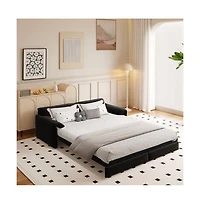 Maison Boucle 66" Queen Pull-Out Sofa Bed, Convertible 3-in-1 Velvet Sleeper Couch with Storage Pocket for Living Room or Guest Room-Maison