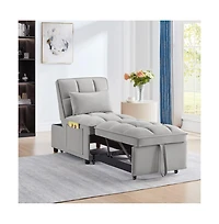 Maison Boucle 4-in-1 Single Velvet Pull-Out Sleeper Chair Bed with Adjustable Backrest, Side Pocket & Pillow for Small Spaces-Maison