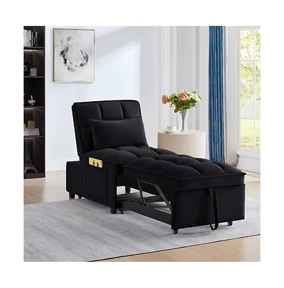 Maison Boucle 4-in-1 Single Velvet Pull-Out Sleeper Chair Bed with Adjustable Backrest, Side Pocket & Pillow for Small Spaces-Maison