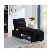Maison Boucle 4-in-1 Single Velvet Pull-Out Sleeper Chair Bed with Adjustable Backrest, Side Pocket & Pillow for Small Spaces-Maison