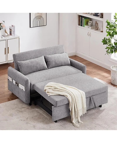Maison Boucle 55" Convertible Sleeper Loveseat, Pull-Out Sofa Bed with Adjustable Back, Usb A/C Ports & Side Pockets for Small Living Spaces-Maison Bo