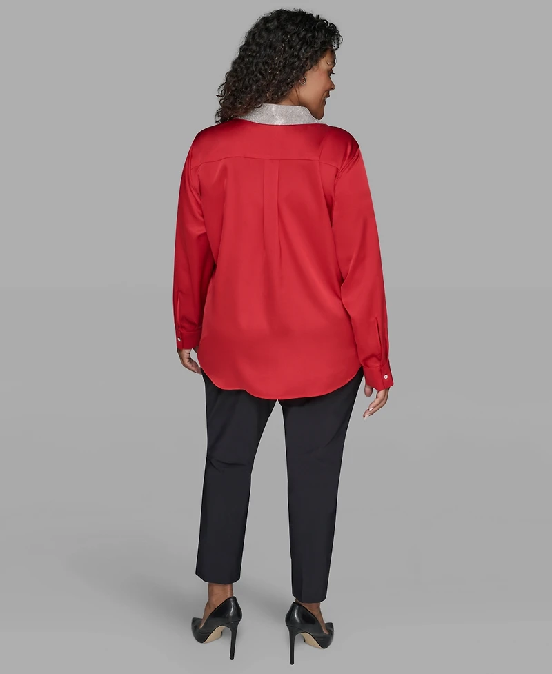 Karl Lagerfeld Paris Plus Crystal Collared Neck Shirt