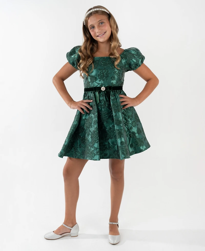 Rare Editions Girls 7-16 Brocade Puff Sleeves Dress