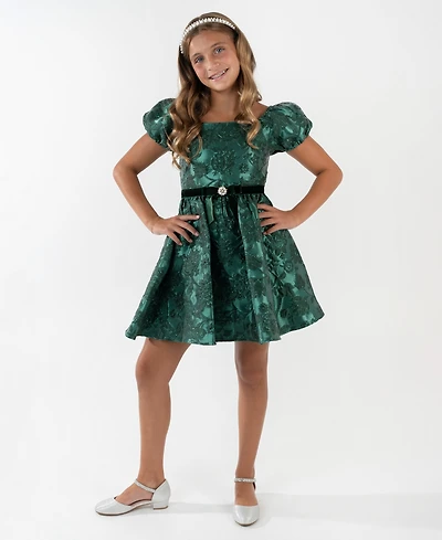 Rare Editions Girls 7-16 Brocade Puff Sleeves Dress