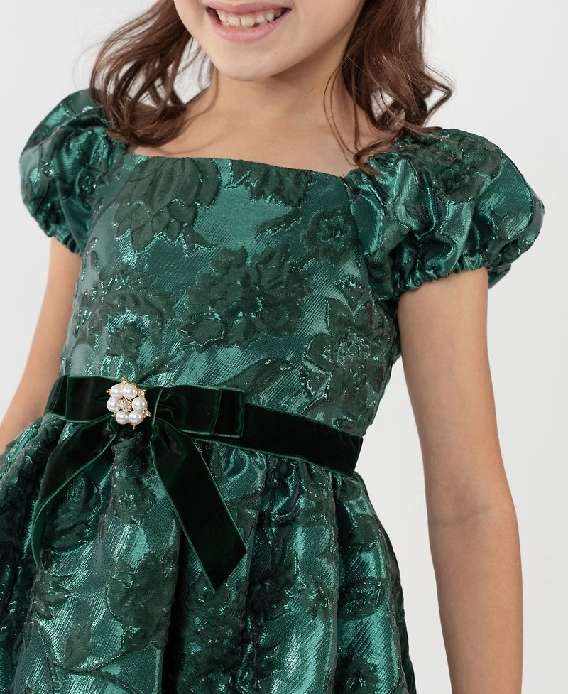 Rare Editions Girls 2T-6X Two-Tone Brocade Short-Sleeve Dress