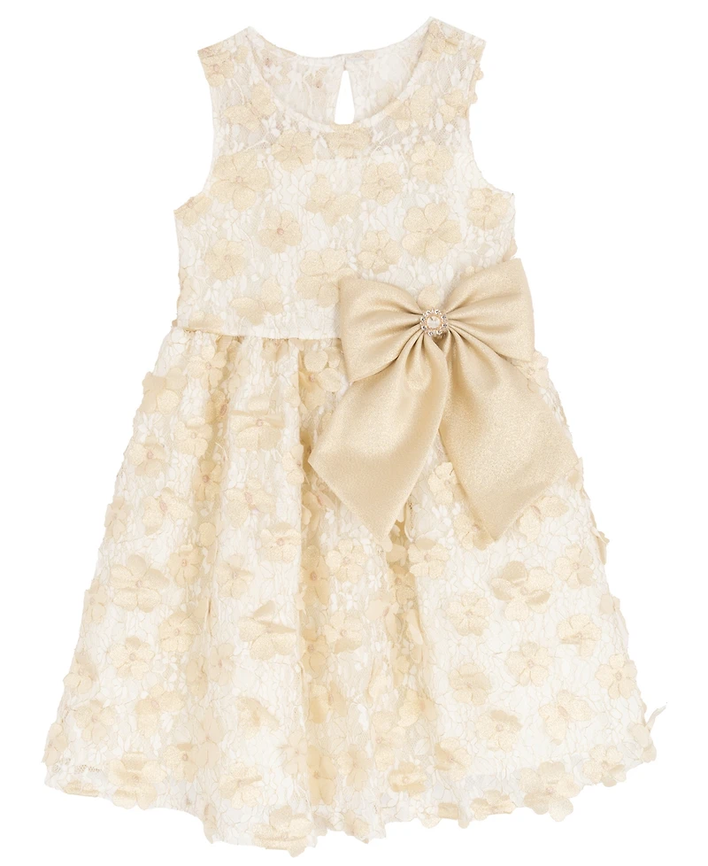 Rare Editions Girls 2T-6X 3D Flower Round Neck Dress