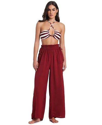 Red Carter Hammered Wide Leg Cover-Up Pants