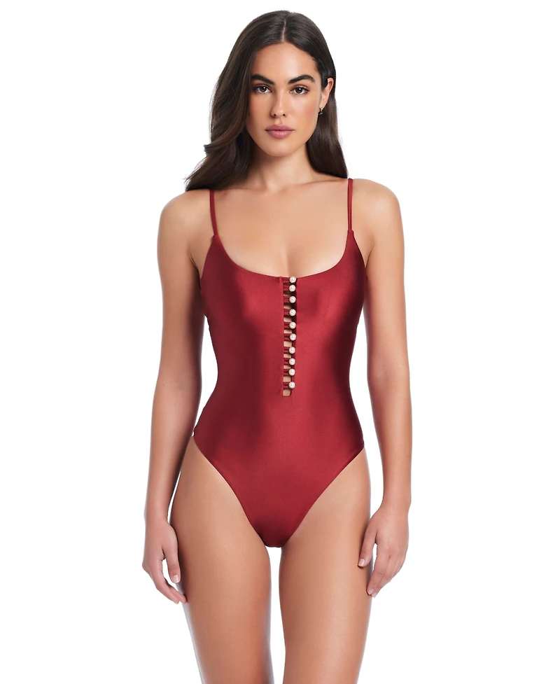 Red Carter Pearls Of Wisdom Tank One-Piece Swimsuit