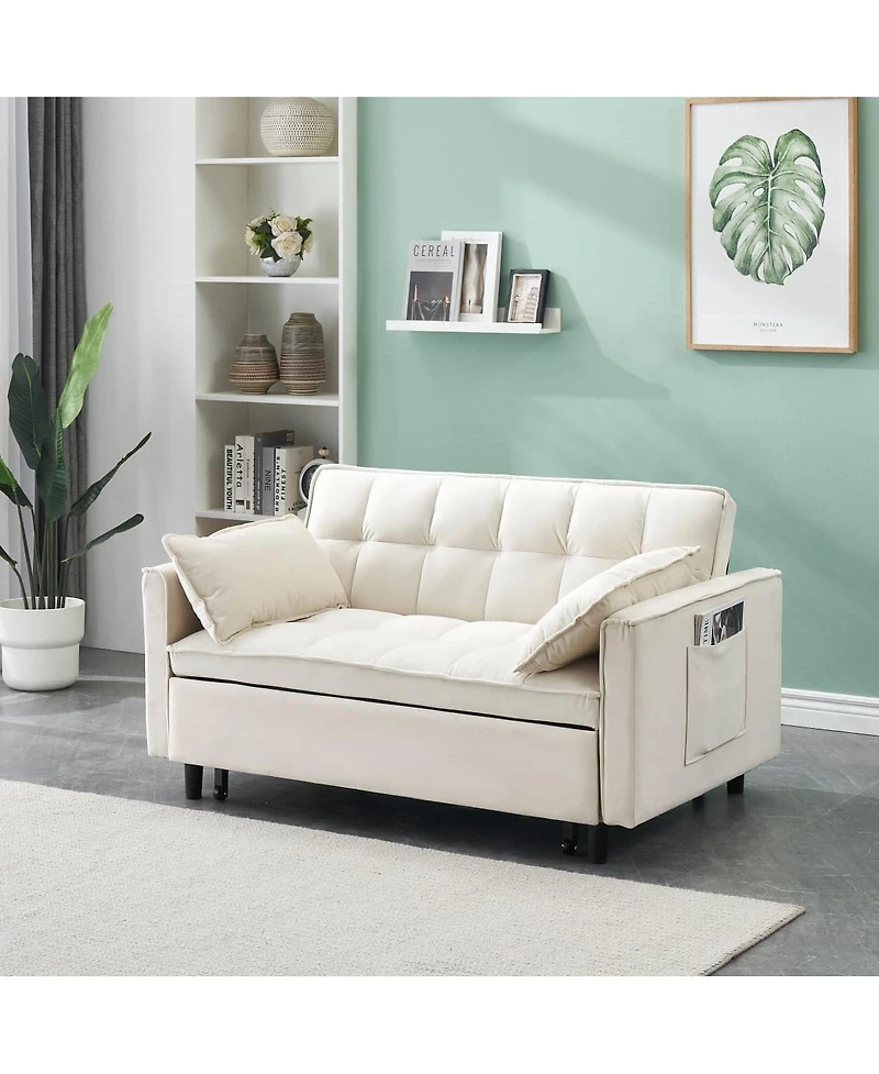 Maison Boucle Velvet Loveseat Sofa Bed with Pull-Out Sleeper, 3-in-1 Convertible Couch Storage Pockets & Tufted Back for Small Spaces-Maison Bouc