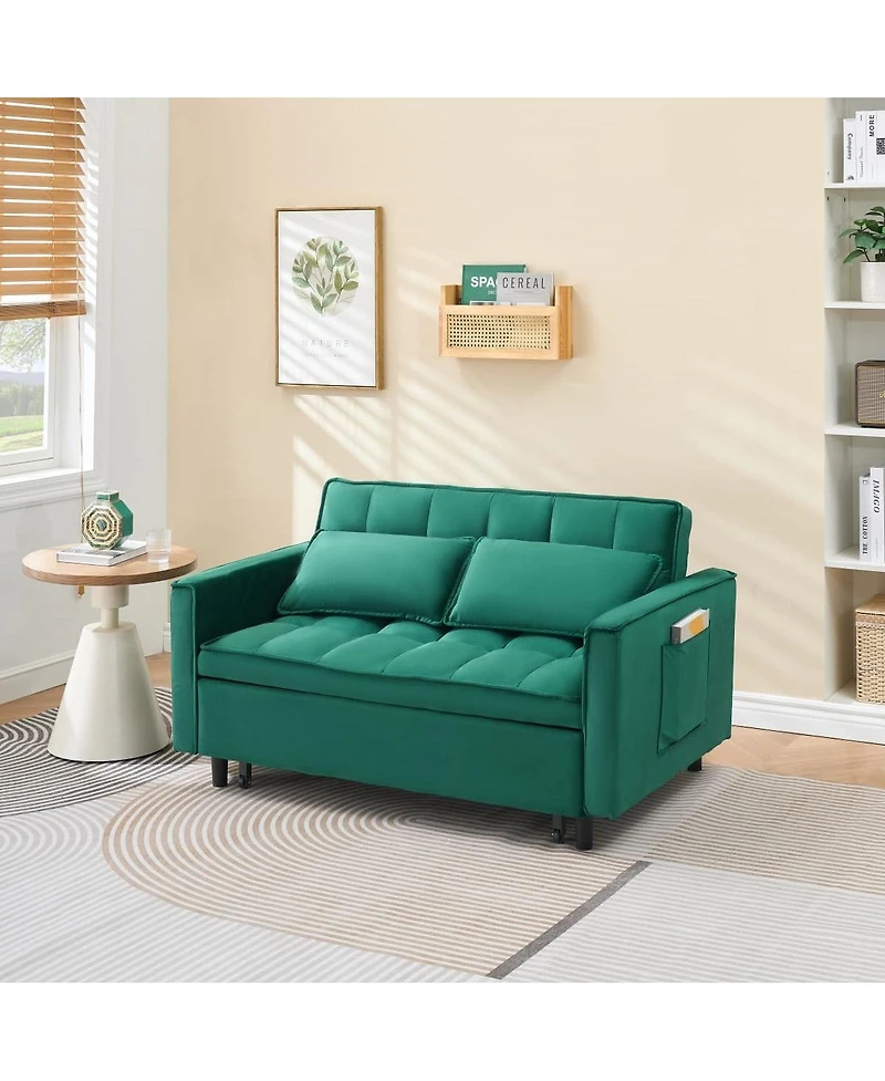 Maison Boucle Velvet Loveseat Sofa Bed with Pull-Out Sleeper, 3-in-1 Convertible Couch with Storage Pockets & Tufted Back for Small Spaces-Maison Bouc