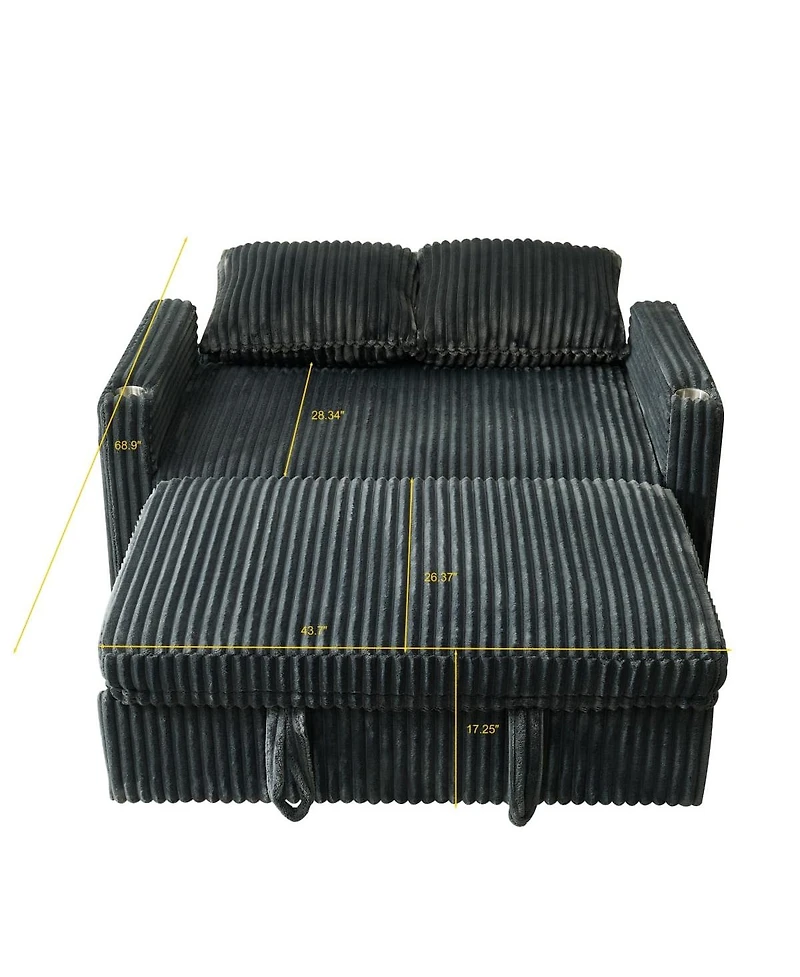 Maison Boucle 1 Pc Corduroy Sofa Bed, Adjustable Backrest, Usb Charging, Pull-Out Sleeper, Cup Holders, Storage – Furniture