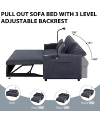 Maison Boucle 55.9" Pull Out Sofa Bed with Usb Ports, Cup Holders & Side Pockets, Adjustable Backrest Convertible Sleeper for Small Spaces-Maison Bouc