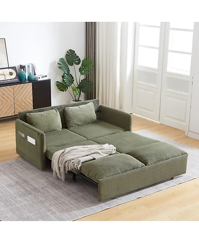 Maison Boucle 64.5 Inch 3-in-1 Corduroy Pull-Out Sleeper Sofa, Adjustable Loveseat Bed with Storage Pockets & 2 Pillows-Maison Boucle