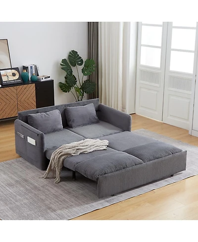 Maison Boucle 64.5 Inch 3-in-1 Corduroy Pull-Out Sleeper Sofa, Adjustable Loveseat Bed with Storage Pockets & 2 Pillows-Maison