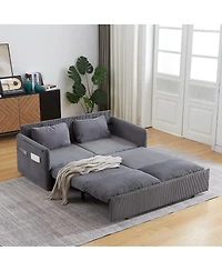 Maison Boucle 64.5 Inch 3-in-1 Corduroy Pull-Out Sleeper Sofa, Adjustable Loveseat Bed with Storage Pockets & 2 Pillows-Maison
