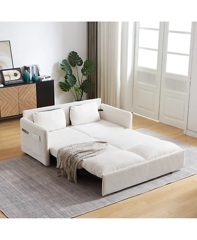 Maison Boucle 64.5 Inch 3-in-1 Corduroy Pull-Out Sleeper Sofa, Adjustable Loveseat Bed with Storage Pockets & 2 Pillows-Maison