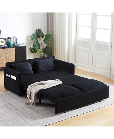 Maison Boucle 64.5 Inch 3-in-1 Corduroy Pull-Out Sleeper Sofa, Adjustable Loveseat Bed with Storage Pockets & 2 Pillows-Maison
