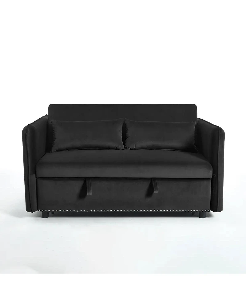 Maison Boucle 55" Velvet Sleeper Sofa Bed, Small Pull-Out Loveseat with Reclining Backrest, Side Pocket & Pillows for Spaces-Maison