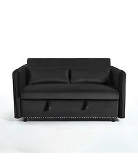 Maison Boucle 55" Velvet Sleeper Sofa Bed, Small Pull-Out Loveseat with Reclining Backrest, Side Pocket & Pillows for Spaces-Maison