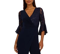 Adrianna Papell Women's Surplice Lace Combo V-Neck Jumpsuit